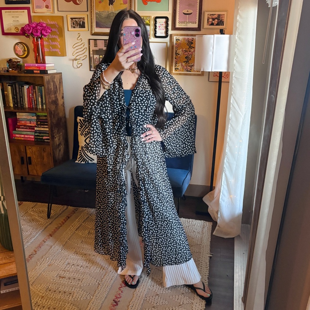 Zara Polka Dot Long Sleeve Kimono Duster - Picture 12 of 13